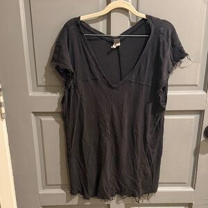 Free People We The Free Distressed Grunge Boho Dark Gray Knit Top sz L